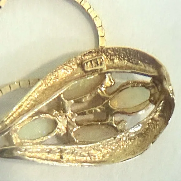 14k Plumb Yellow Gold Estate Multi Marquise Cut Fire Opal Pendant & Chain 18”